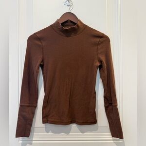 Free People Intimately Chocolate Brown Ribbed Mock Neck